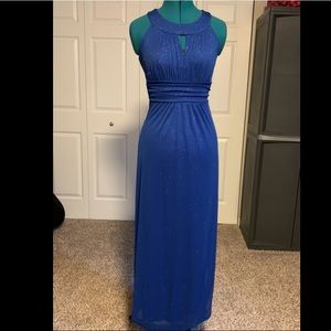Keyhole Halter Neck Glittery Royal Blue Dress
